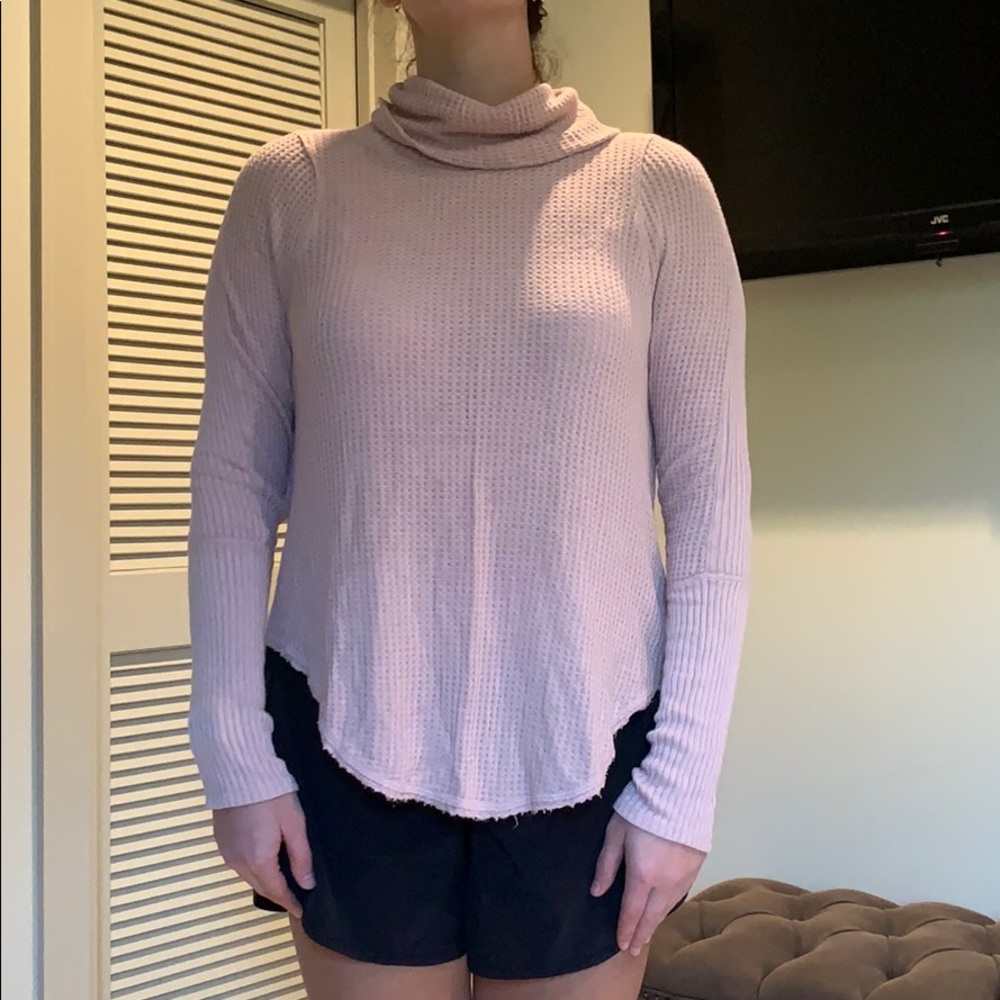 Free People Waffle Knit Long Sleeve Cowl Neck